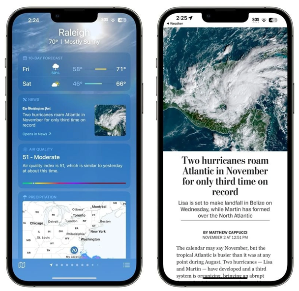 南票苹果14维修分享iPhone 14手机如何看天气时顺带看新闻 