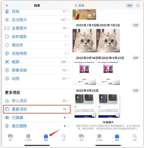 南票苹果手机维修分享iOS 16 中相册重复项目功能使用方法 